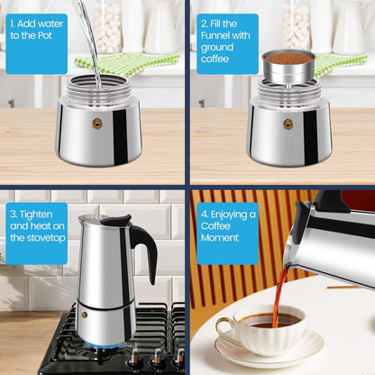 9 Cup Moka Pot Stainless Steel 450ml Italian Espresso Coffee Maker Stovetop Coffee Makers Mocha Pot Percolator Greca Coffee Maker for Induction Stove