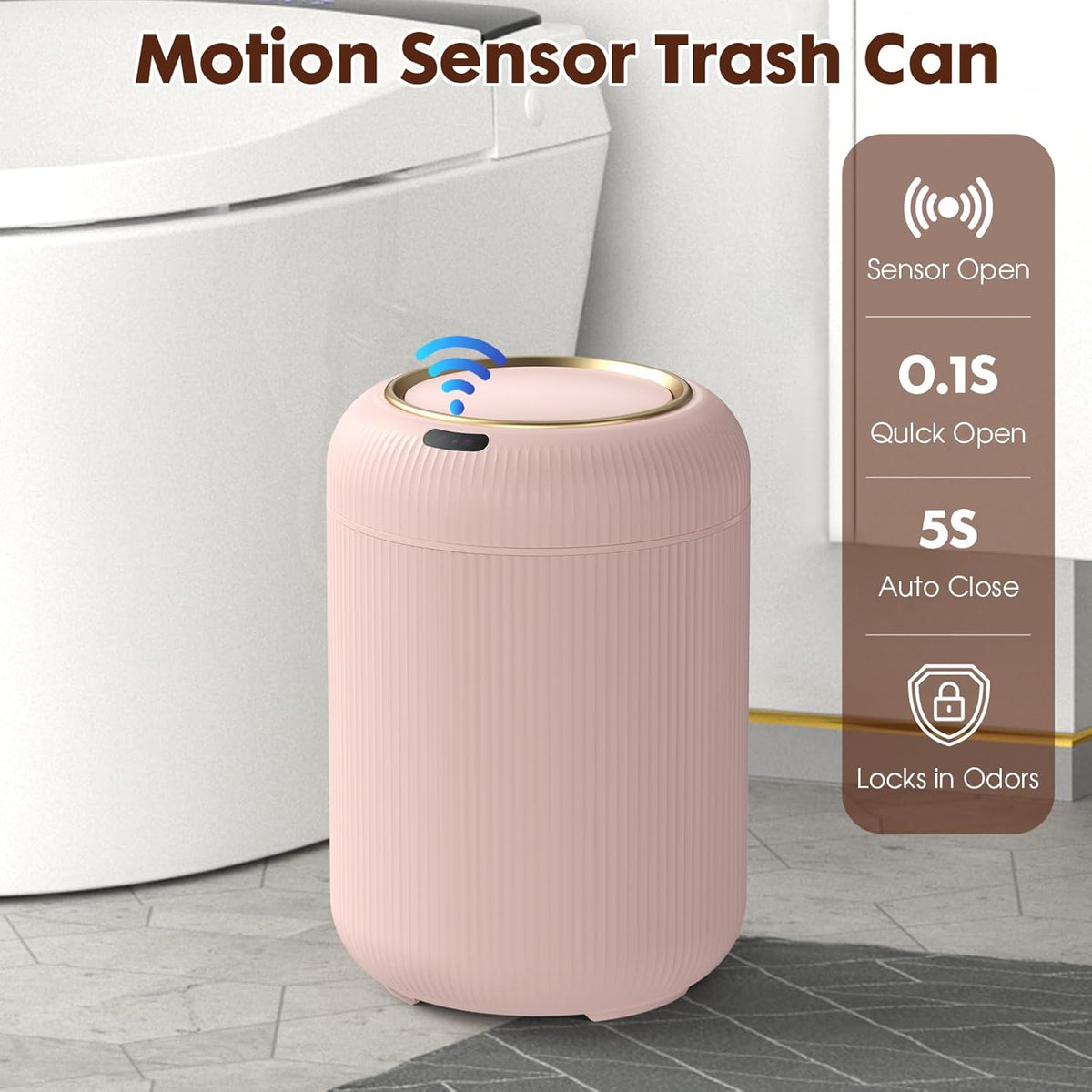 Procade Automatic Motion Sensor Bathroom Trash Can with Lid, 3 Gallon Touchless Trash Bin, Smart Plastic Garbage Can, Mini Pink Wastebasket for Toilet, Office, rv, Bedroom, Living Room
