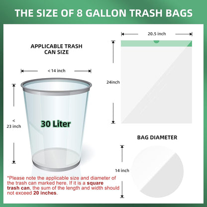 8 Gallon Trash Bag 120 Count, Unscented Strong Drawstring Garbage Bag Fit 30 Litter Trash Can, for Kitchen, Bathroom, Bedroom, Office ( Green )