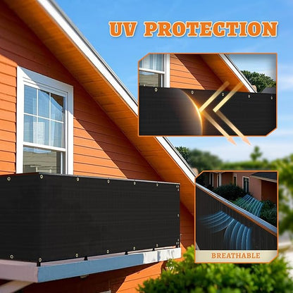 2.5' x 51' Balcony Privacy Screen Fence Cover with Zip Ties Grommets for Apartment Patio Porch Deck Backyard Outdoor (Black)