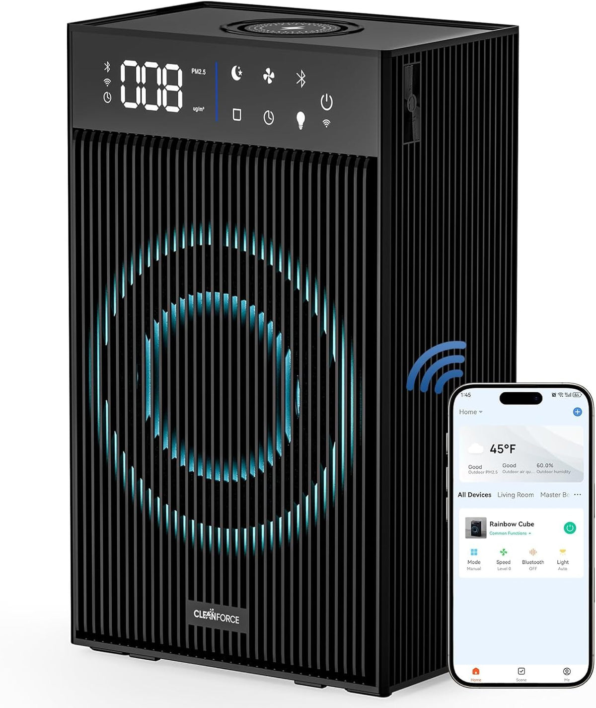 CleanForce Cube | 4-in-1 Desk Organizer with Air Purifier, Wireless Charger, Bluetooth Speaker & Cordless Diffuser | for Home Office, Bedroom | FCC Certified | Quiet & Space Saving