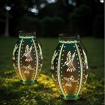 2 Pack Solar Lanterns Outdoor Waterproof Decorative Hummingbird Solar Lantern Lights Hanging for Outside Patio Tableto Garden Yard Lawn Decor, Gifts for Mom Grandma Woman