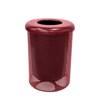 COATEDOUTDOORFURNITURE RFT-P-BUR Heavy Duty Round Trash Receptacle with Flat Top, Liner Included, 32 Gallon, Burgundy, Made in America