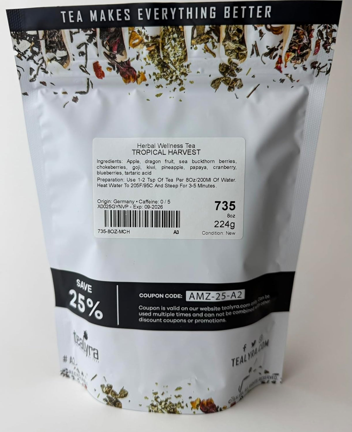 Tealyra - Tropical Harvest - Dragon Fruit - Sea Buckthorn - Goji - Pineapple - Cranberry - Fruity Herbal Loose Leaf Tea - Caffeine Free - Hot or Iced - 224g (8-ounce)