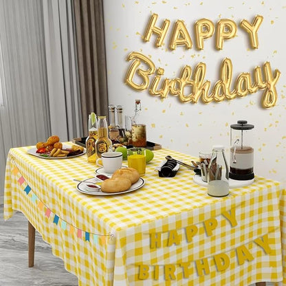 ZJDHPTY 3Pack Plastic Table Cloth Disposable, Yellow Checkered Tablecloth for Picnic Winnie The Pooth Bee Sunflower Birthday Party Decorations Size 54x108 Inch (Yellow+White Checker)