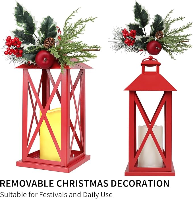 Decorative Lanterns Outdoor Candle Lantern 13.5" Waterproof Battery Powered LED Hanging Lanterns with Flameless Candle for Front Porch, Entrance, Indoor, 2 Pack