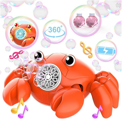 Bubble Machine - 360° Crawling Crab, Auto Obstacle Avoidance, USB-C Rechargeable, LED & Music - Tummy Time Toys for Infant, Toddlers, Kids, Boys, Girls - Gifts for Easter, Outdoor, Birthday, Parties