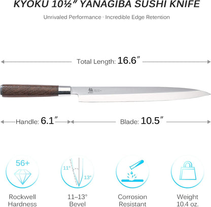 Kyoku Samurai Series - 10.5" Yanagiba Knife Japanese Sushi Sashimi Knives - Superior Japanese Steel - Wenge Wood Handle - with Case
