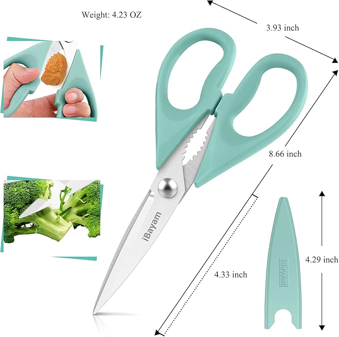 Kitchen Shears, iBayam Kitchen Scissors All Purpose Heavy Duty Meat Poultry Shears, Dishwasher Safe Food Cooking Stainless Steel Utility Scissors, Home Apartment Essentials, 2-Pack, Black, Aqua Sky