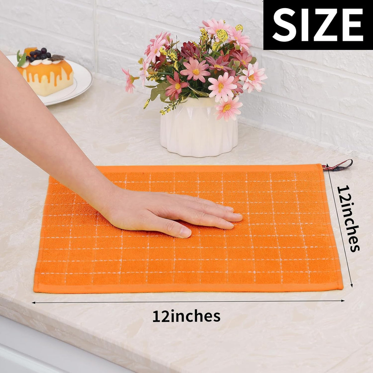 Homaxy 100% Cotton Terry Kitchen Dish Cloths, Ultra Soft and Absorbent Dish Towels for Kitchen, Perfect for Drying and Washing Dishes, 12 Pack, 12 x 12 Inches, Orange