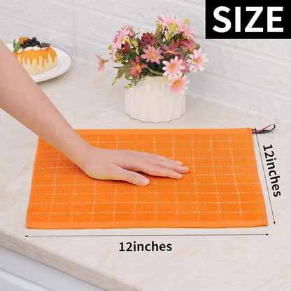 Homaxy 100% Cotton Terry Kitchen Dish Cloths, Ultra Soft and Absorbent Dish Towels for Kitchen, Perfect for Drying and Washing Dishes, 12 Pack, 12 x 12 Inches, Orange