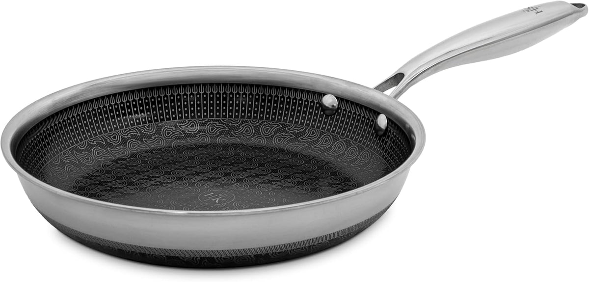 Hell's Kitchen Hybrid 9.5" Frying Pan, Tri-Clad Stainless Steel and Nonstick Ceramic PFAS Free, no PFOA, no PTFE, no Teflon, Non Toxic Cookware, Metal Utensil Safe, All Cooktops, Oven Safe