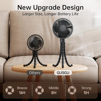 Mini Portable Handheld Fan USB Rechargeable Battery Operated, Stroller Fan with Flexible Tripod Clip on for Baby (Jet Black)
