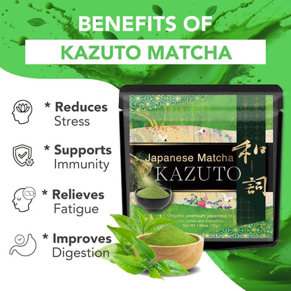 Kazuto Classic Ceremonial Grade Matcha Green Tea Powder - Premium First Harvest Single Origin USDA Organic Gluten-Free Vegan, 100% Pure Unsweetened No Additives from Shizuoka (1.06oz, Classic)