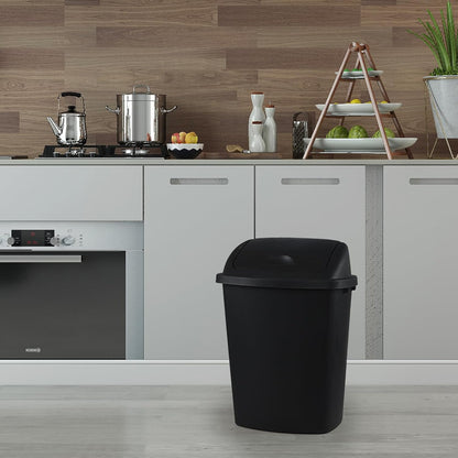 10 Gallon Plastic Swing Top Trash Cans, 4-Pack Garbage Cans with Swing Top Lid, Black