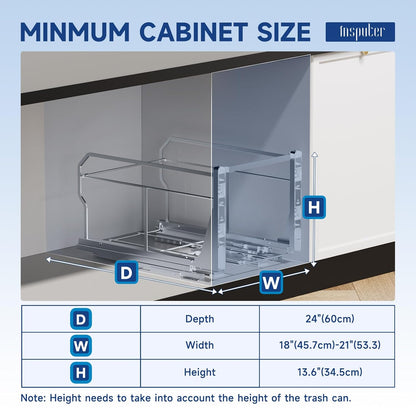 Insputer Double Pull Out Trash Can Under Cabinet with Push to Open Slides, Heavy Duty Under Sink Garbage Can Kit for Kitchen, Not Include Bin, Require 18" W X 24" D Cabinet, has Installation Video