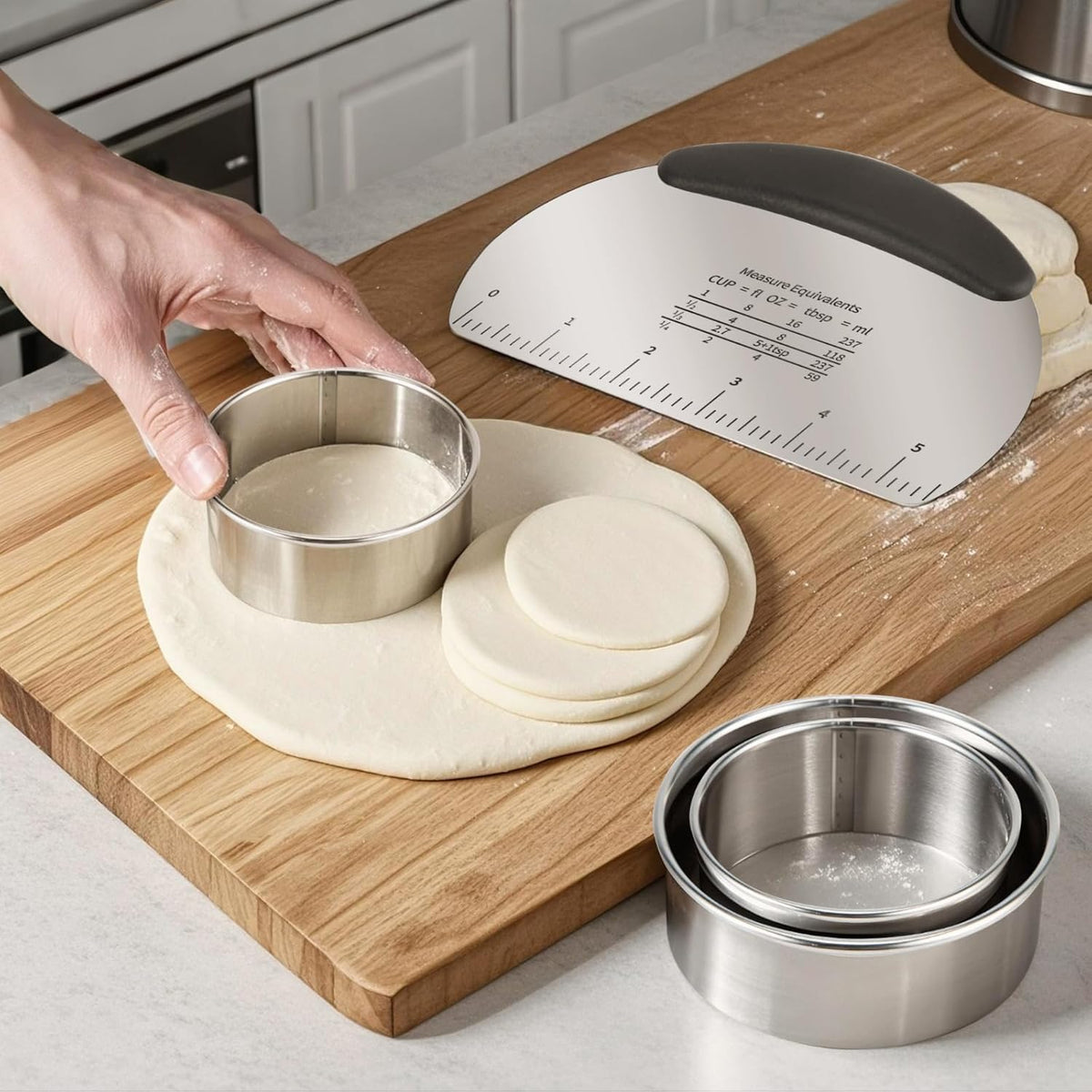 Professional Stainless Steel Dough Cutter and Scraper Combo - 2-in-1 Baking Tool for Bread, Pizza & Pastry