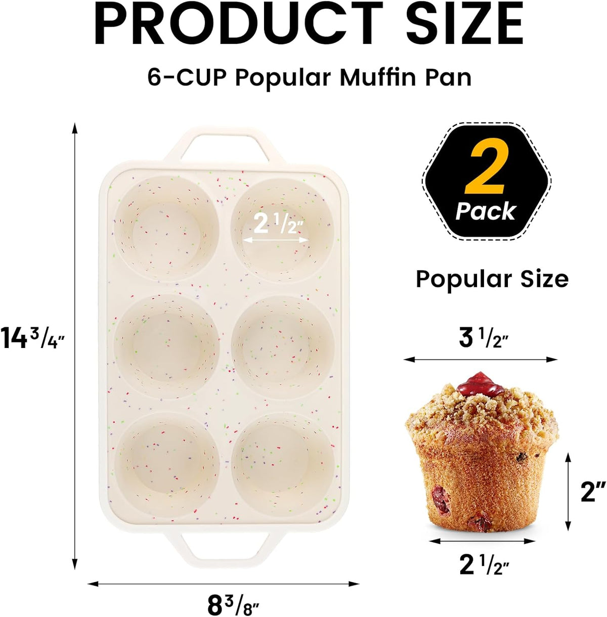 Vinino Jumbo Muffin Pan with Metal Reinforced Frame-2Pack, Silicone Cupcake Pan for Baking 6 Cup Jumbo Size, BPA Free Silicone Muffin Tray