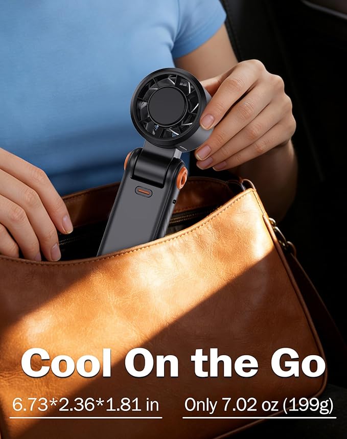 Portable Handheld Fan Rechargeable, Mini Personal Fan with 5 Speeds, Small Quiet Cooling Fan, USB Travel Fan for Outdoor, Office, Home, Summer