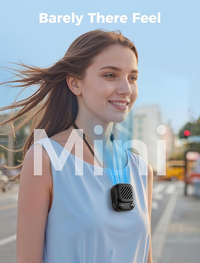 Aecooly Mini Portable Neck Fan, Mighty Hands Free Fan, Magnetic Fit Click 01 USB Rechargeable [10H Max Cooling Time], Personal Battery Powered, Pocket for Travel, Summer, Gifts for Women -Black