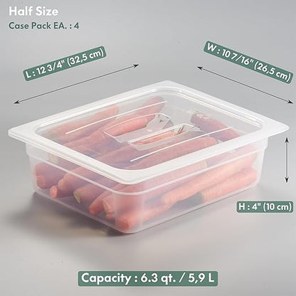 CURTA 4-Pack 1/2 Size 4" Deep Food Pan with Handled Lid – NSF Listed Commercial-Grade Translucent Polypropylene, Stackable Freezer-Safe Storage for Restaurants, Catering & Buffets