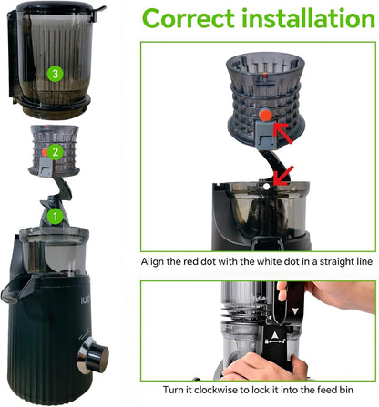 Cold Press Juicer, Slow Masticating Juicer Machines for Whole Vegetable and Fruit, 4.3" Feed Chute, BPA Free, Quiet Easy Clean Juicer to Unlock Fresh & Nutritious Juices (Black)