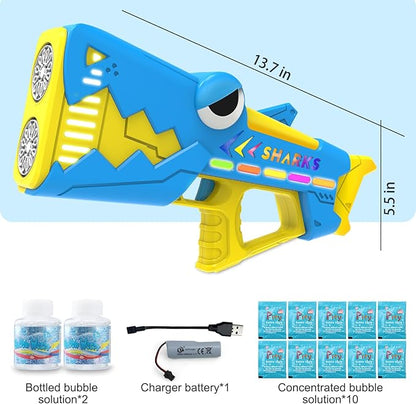 Bubble Gun for Kids Ages 4-8: Shark Light Up Bubble Machine for Toddlers, Rechargeable, 2 Bubble Solution, Outdoor Toy Party Birthday Gift for 3 4 5 6 7 8 Year Old