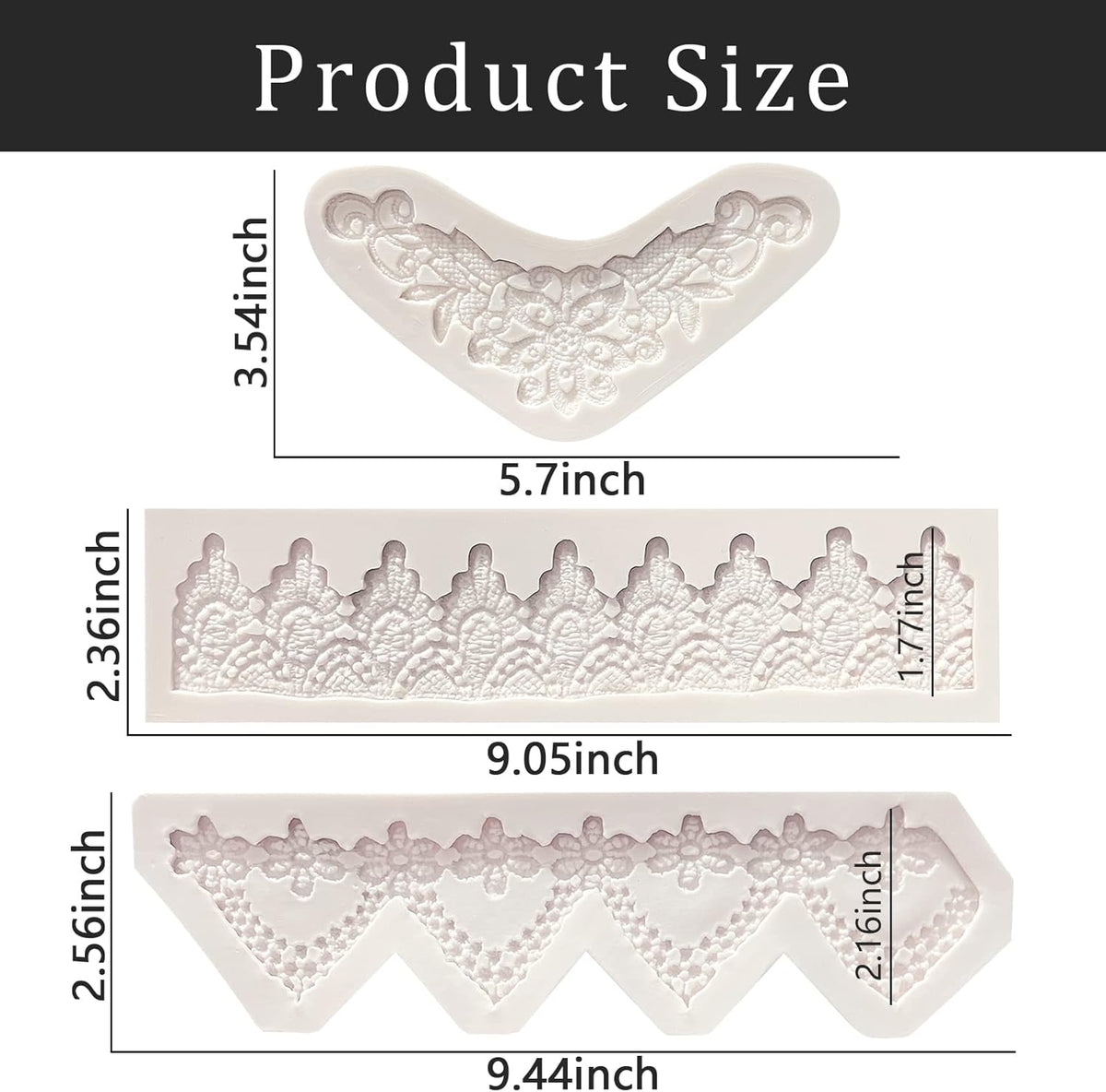 Lace Fondant Mold Set of 3, Edible Lace border Cake Decorating Imprint Mat Silicone Molds for Wedding, Valentine's Day, Chocolate, Cupcake, Cookies