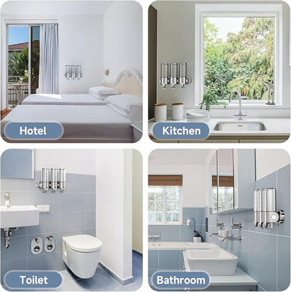 3 in 1 Chamber Wall Mounted BathroomShower Pump Dispenser,Dispensers for The Shower,Shampoo and Conditioner Dispenser,Shower Dispenser 3 Chamber no Drill