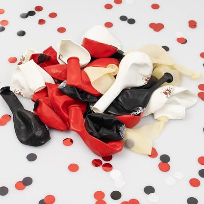 75 Pack Graduation Party Decorations Balloons Set - 12 Inch Black Red Confetti Grad Balloons with Ribbons for Graduation Party Decoration Supplies