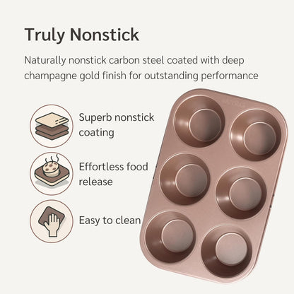 Non Toxic Nonstick 6 Cup Jumbo Muffin Pan, Large Cupcake Tin for Oven, Nontoxic Muffin Tins Big Size, Pfoa Free Cupcakes Tray