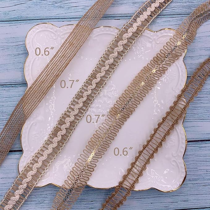 Burlap Ribbons,8 Rolls Burlap Lace Burlap Wedding Ribbon Natural Jute Rope Twine String for Crafts Gift Wrapping Wedding Party Home Decoration(17.6 Yards)