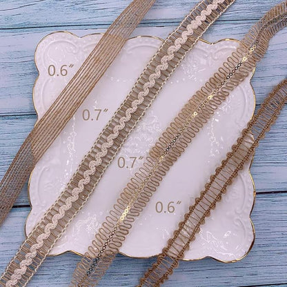 Burlap Ribbons,8 Rolls Burlap Lace Burlap Wedding Ribbon Natural Jute Rope Twine String for Crafts Gift Wrapping Wedding Party Home Decoration(17.6 Yards)