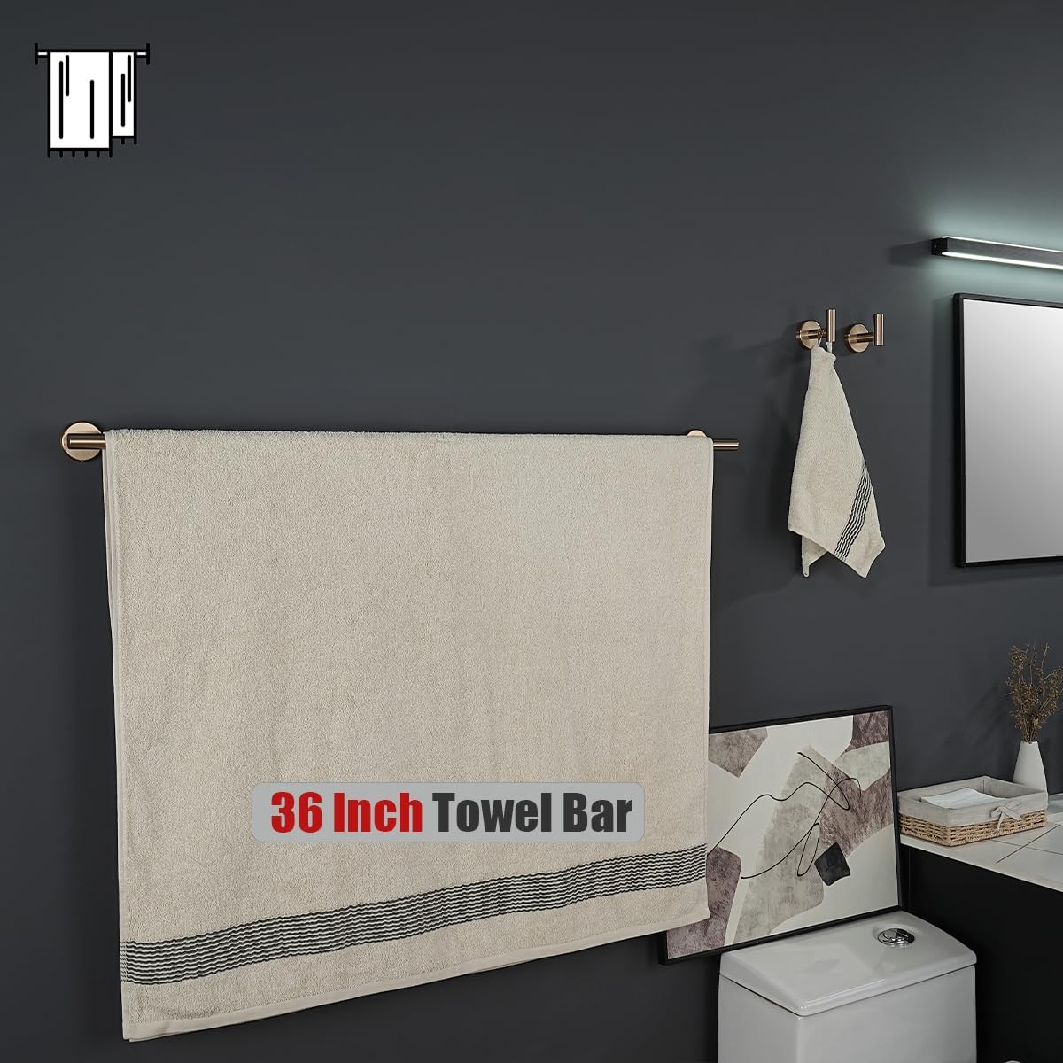 JQK Champagne Bronze Bath Towel Bar, 39 Inch 304 Stainless Steel Thicken 1mm Towel Rack Bathroom, Towel Holder Wall Mount, Useable Length 36 Inch, TB110L36-CB