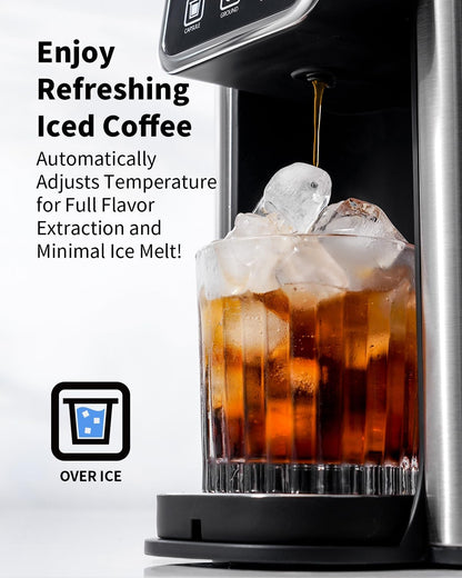 Hot & Iced Coffee Maker with Bold Setting, Single Serve Coffee Maker for K Cup and Grounds, 6-14 Oz Brew Sizes, 50 Oz Removable Water Tank