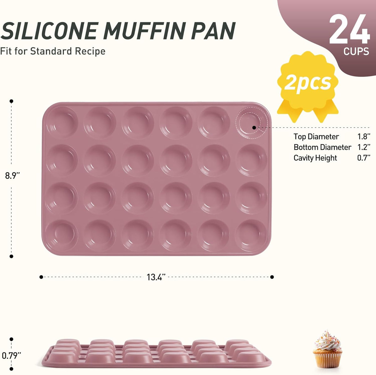 2 Pack 24 Cups Mini Muffin Pan with Metal Reinforced Frame Silicone Molds Cake Pans Egg Bites Silicone Circle Cookie Molds Muffin Tin Tart Pans Non