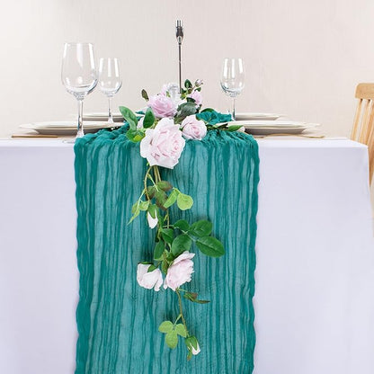 Teal Cheesecloth Table Runner 10FT Gauze Table Runners 120 Inch Boho Rustic Sheer Cheese Cloth Table Decorations for Wedding Birthday Baby Shower Party Home Decor