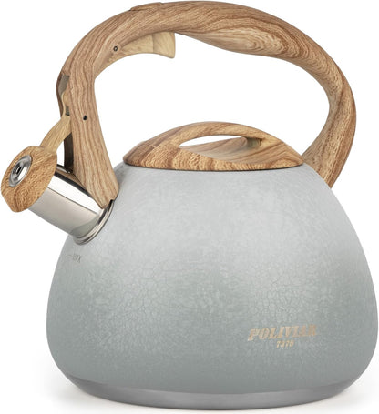 POLIVIAR Tea Kettle, 2.7 Quart Stovetop Tea Kettle, Audible Whistling Teapot with Crackle Finish, Food Grade Stainless Steel for Anti-Rust, Anti Hot Handle, Suitable for All Heat Sources (JX2023-LYW)