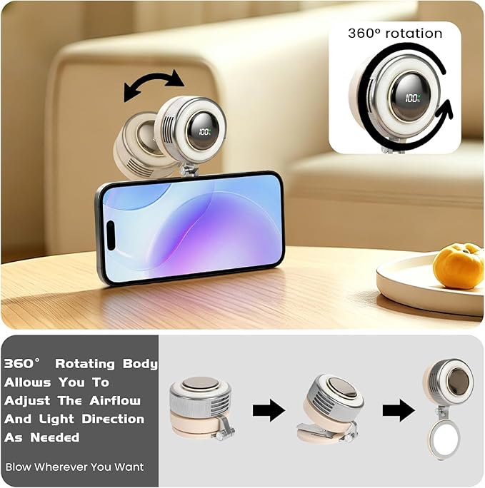 Portable Clip-On Fan, Mini USB Rechargeable 360° Rotatable Fan, 3-Speed Silent Mini Bladeless Fans (Sliver-2000mAh)