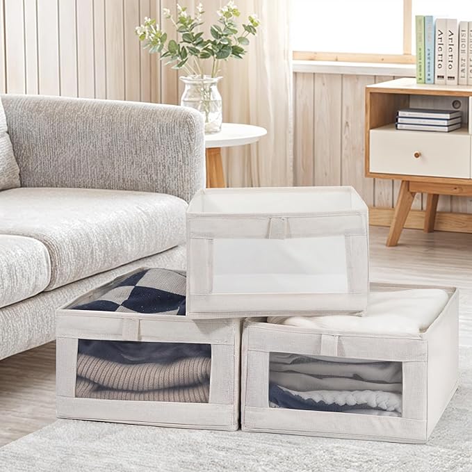 10 Pack Linen Closet Organizers And Storage, Closet Storage Bins for Closet Organization, Linen Closet Baskets Foldable Closet Organizer Bins with Clear Window For Organizing Clothing, Jeans