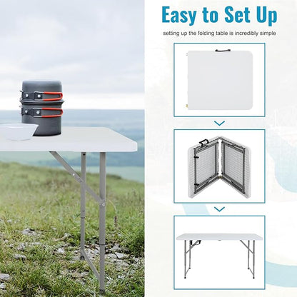 PayLessHere | 4FT Folding Table | Portable Plastic Table with Carry Handle | Waterproof & Foldable Table Design | Steel Frame with Lock | White | for Events, Camping, Indoor & Outdoor Use