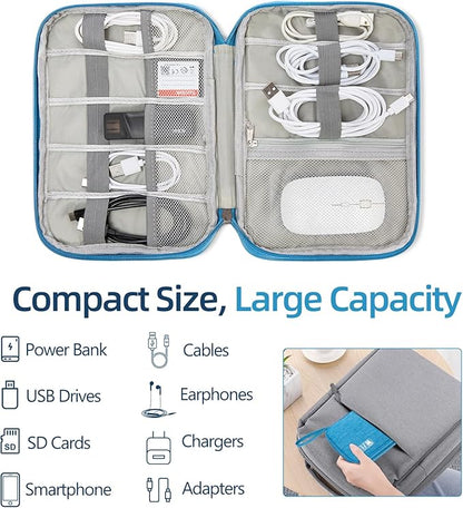 Electronics Organizer Travel Case - Water-Resistant Tech Bag for Cables, Chargers & Cord Management - Small Portable Pouch for Travel Accessories, Gear Bag for Airplane & Business