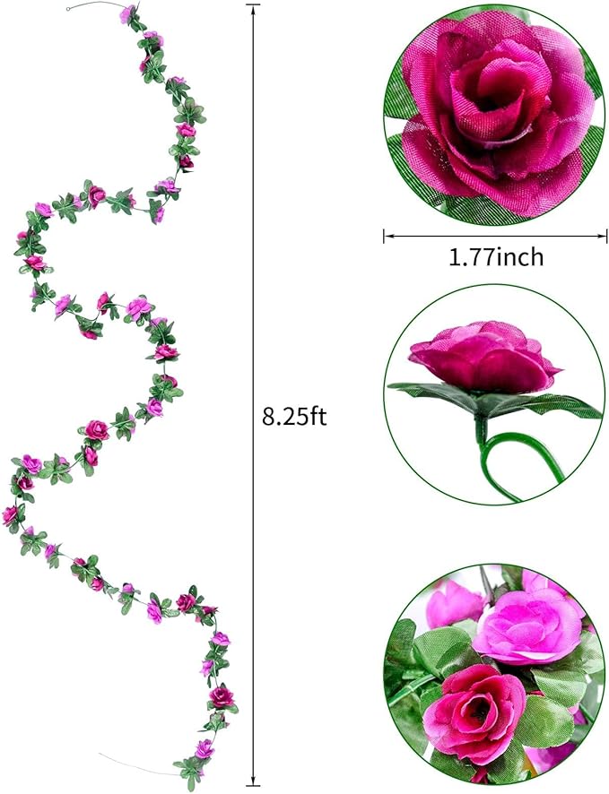 Miracliy 9Pcs 74FT Purple Flower Garland Artificial Rose Arch Vines Fake Spring Floral Garland for Flower Wall Backdrop Wedding Mothers Day Garden Tea Party Decoration