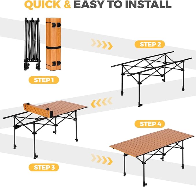 Portable Folding Camping Table, 4-6 Person Aluminum Outdoor Picnic Table with Storage Carry Bag, Adjustable Height Lightweight Camp Table for Beach, Picnic, BBQ and Indoor Use