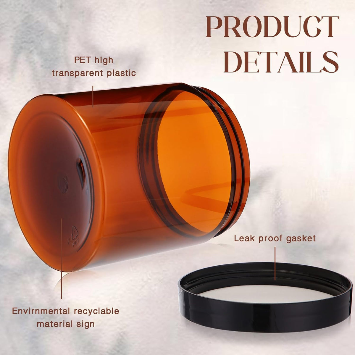 Patelai 4 Pieces Round Wide-mouth Leak Proof Plastic Container Jars with Lids for Travel Storage Makeup Beauty Products Face Creams Oils Salves Ointments DIY Making(16 Ounce,Amber)