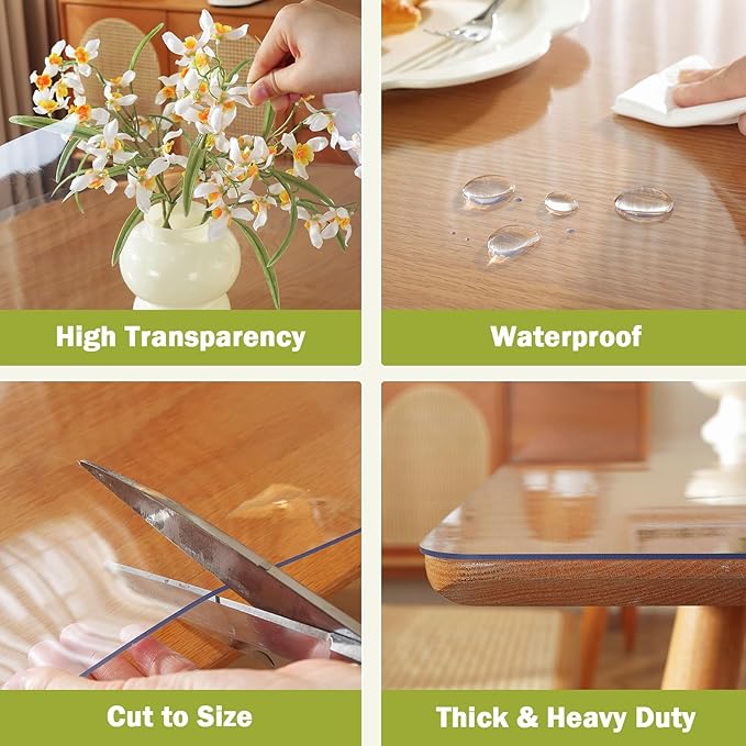 Clear Table Protector 23 x 47 Inch, 1.5mm Thick Plastic Table Cover, Waterproof PVC Clear Table Cover Protector, Desk Protector Mat, Writing Desk Pad for Desktop, Coffee & Dining Room Table