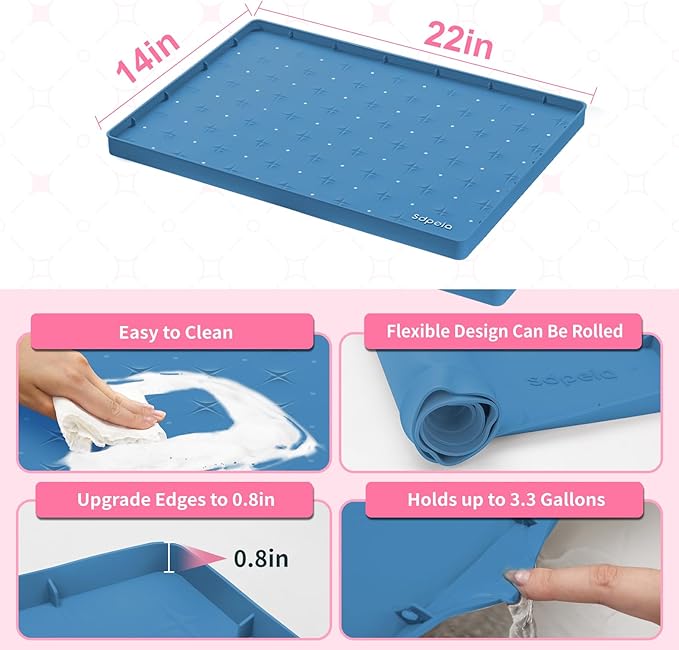 Sdpeia Under Sink Mat 22"×14" Waterproof Silicone Cabinet Liner & Sink Protector for Kitchen & Bathroom, Multi-Purpose Organizers Tray for Pets, Laundry, Cat Litter Mat