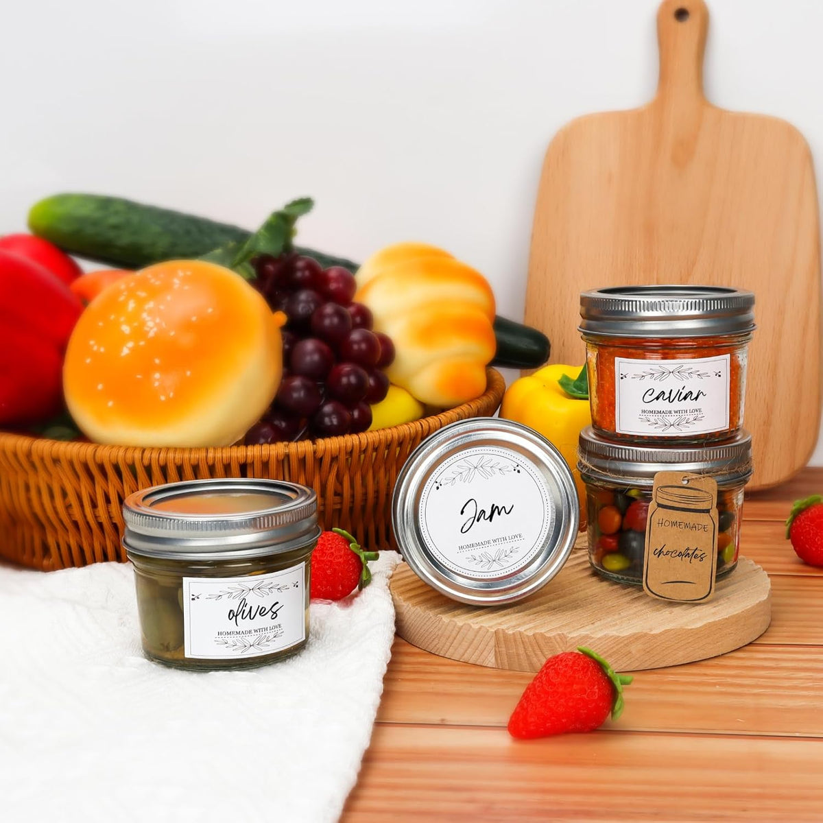 Eathtek Small Mason Jars 8 Pack, 4oz/120ml Mini Canning Jars with Regular Lids for Jelly Herbs Spice Honey Storage, Small Glass Jars Candle jars, Extra Lids Tags Label Included