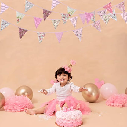 Zwiebeco 39Ft Pink Floral Fabric Bunting Banner Triangle Flag Party Decorations Hanging Cotton Rustic Vintage Flowers Garland Pennants for Wedding Birthday Tea Nursery Home Outdoor Garden Accessories