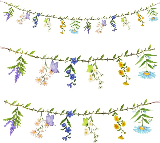 Flower Banner Wildflower Garland Floral for Enchanted Garden Spring Party Theme Picnic Wedding Wild Baby Shower Birthday Tea Party Market Spring Supplies Girl Woodland Party Decorations